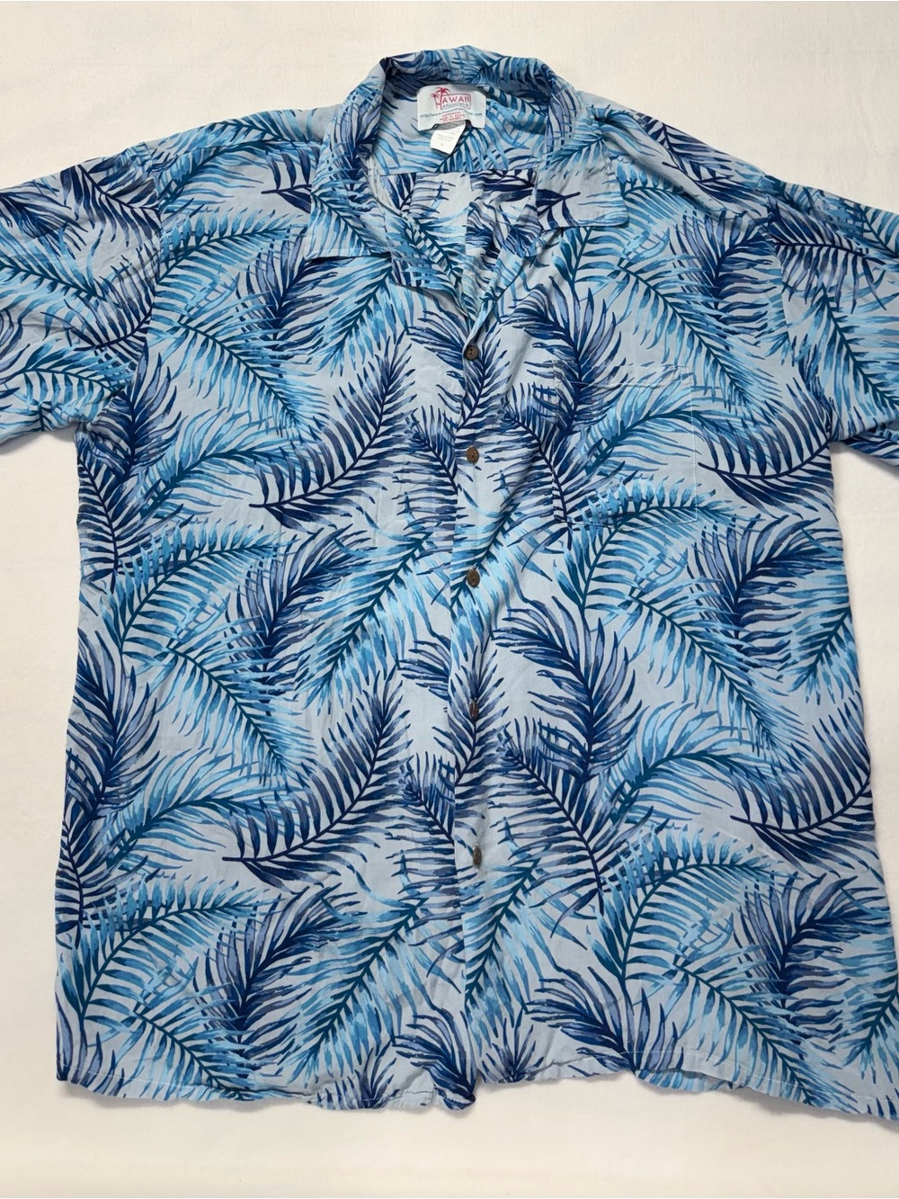 Hawaii Hangover Blue Palm-Print Short Sleeve Button-Down Shirt by TAWAS